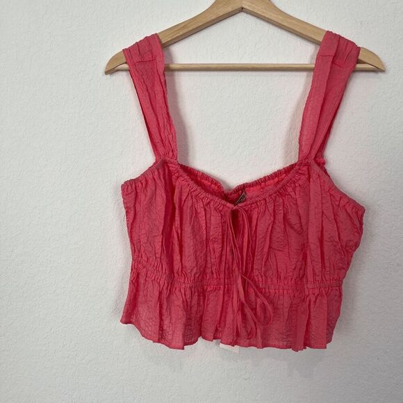 Ciao Lucia Cinetta Melon Pink Smocked Tie Bust Crop Top Women's Size XL NWT - Picture 2 of 6